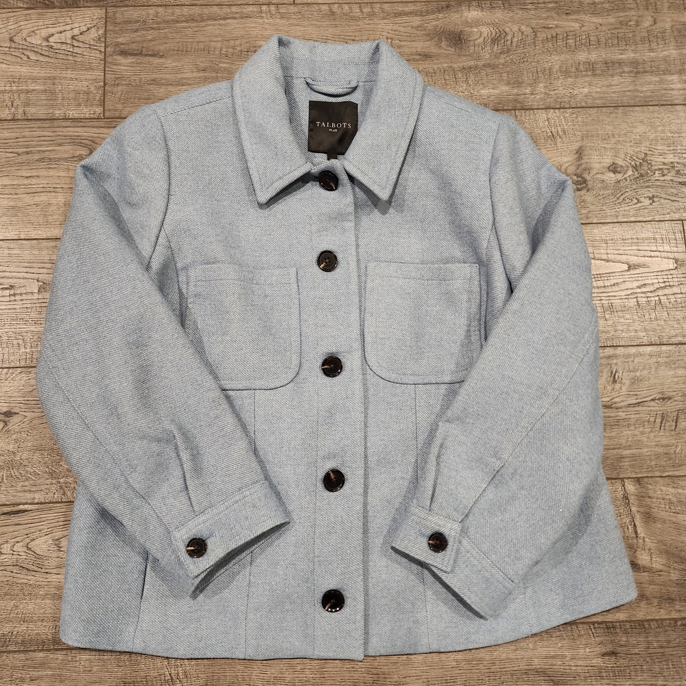 Talbots Brushed Twill Jacket Light Blue NWT Shacket Size 16W